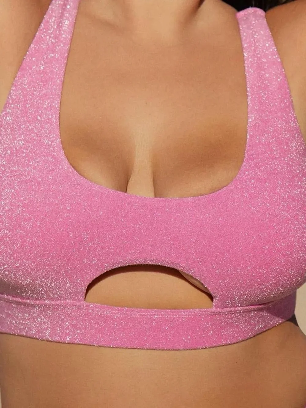 Berlook pink lurex cut out curvy bikini top 1X